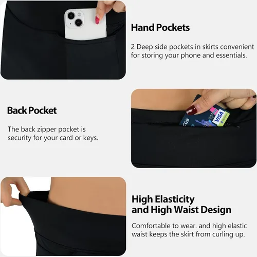 Vista 5 de ANVIVO - Falda pantalón para mujer, longitud hasta la rodilla, falda deportiva informal con bolsillos de cintura alta