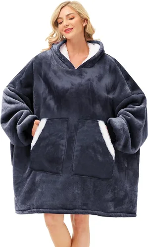 Vista 13 de Kipswiza Manta Ponible con Capucha para Mujeres y Hombres, Sudadera de Mantas con Capucha de Sherpa Suave y Acogedora Extragrande como Regalos