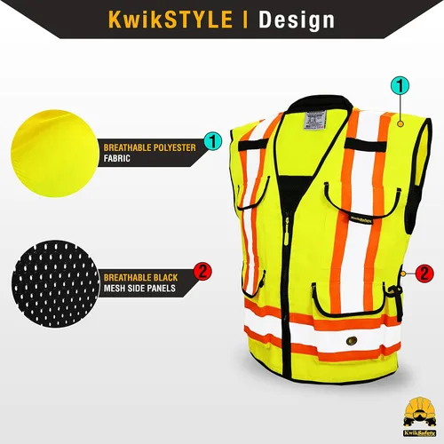 Vista 2 de KwikSafety GODFATHER - Chaleco de seguridad clase 2 [amarillo, grande] + paquete de casco duro de ala completa TORTOISE
