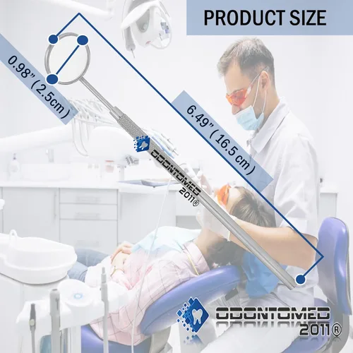 Vista 2 de OdontoMed2011® 10 piezas de espejo bucal dental #5 con mango de acero inoxidable