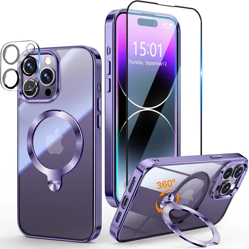 Vista 28 de [Protección Tri-Shield] Funda para iPhone 13 Pro con soporte giratorio de 360° compatible con MagSafe [anillo magnético de CD)