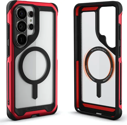 Vista 108 de Ghostek Atomic - Funda delgada para Galaxy Z Flip 4, parte trasera de aramida con parachoques de aluminio rojo, funda protectora de doble capa a