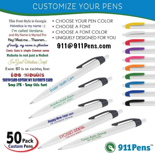 Vista 2 de 50 bolígrafos negros impresos en Estados Unidos, bolígrafo de tinta de escritura personalizado, impreso con tu logotipo y texto
