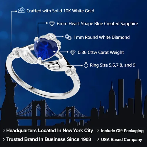 Vista 2 de Gem Stone King Anillo de compromiso claddagh celta irlandés de oro blanco de 10 quilates con piedra preciosa en forma de corazón de 0.236 in