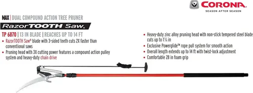 Vista 4 de Corona TP 6870 MAX RazorTOOTH DualCOMPOUND Action 14-ft. Tree Pruner