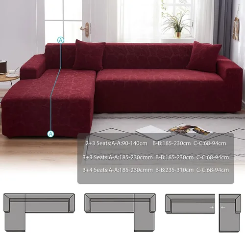 Vista 6 de OKYUK Funda para sofá modular en forma de L, 2 fundas de sofá impresas de alta elasticidad de 3 + 3 asientos + 2 fundas de almohada, protector