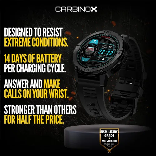 Vista 2 de CARBINOX X-Ranger - Reloj inteligente con correa de metal de 0.86 pulgadas, resistente al agua, IP69K, compatible con Android e iOS, batería de 14