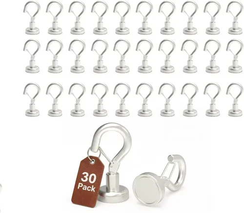 Vista 10 de Ant Mag Ganchos magnéticos negros resistentes con broche de presión de 22 libras, ganchos magnéticos fuertes, ideales para colgar en refrigerador