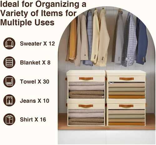 Vista 6 de Homsorout Cajas Grandes de Almacenamiento con Tapas - Paquete de 3 Organizadores Plegables Decorativos con Ventanas Transparentes y Asas