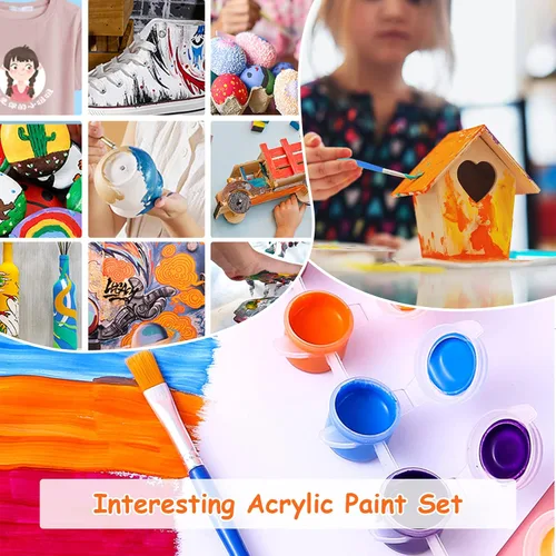 Vista 5 de Juego de 2 mini pintura acrílica, 12 colores, tiras de pintura acrílica para adultos, kit de pintura de 28 piezas, almacenamiento de tiras