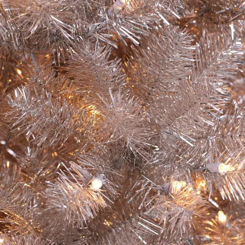 Vista 7 de Puleo International - Árbol de Navidad artificial preiluminado de 4.5 pies, color oro rosa, con 150 luces LED blancas cálidas