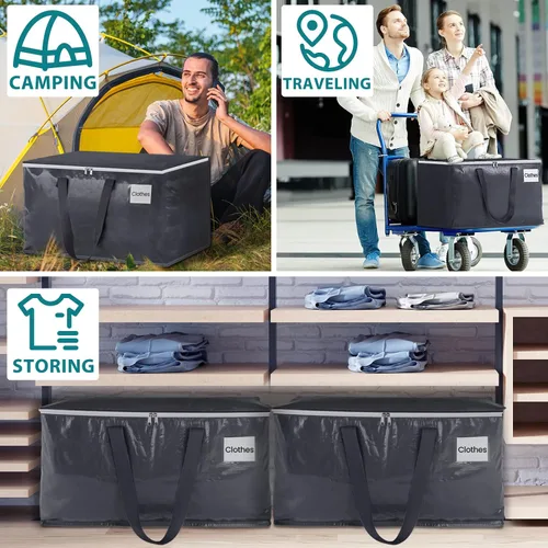 Vista 6 de Fabspace Bolsas de mudanza resistentes con cremalleras fuertes y asas, suministros de mudanza plegables, bolsas de almacenamiento para embalaje