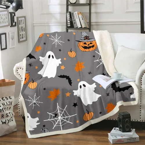 Vista 9 de Erosebridal Manta gótica de murciélagos de Halloween, manta de forro polar blanco y negro de 40 x 50 pulgadas, silueta vintage para niños, sombras