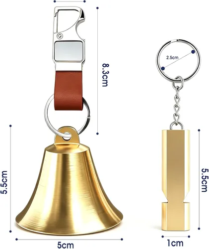 Vista 2 de Pacify 2" Loud Bear Bell with Whistle for Hiking, 3 in 1 Solid Brass Bear Bells with Emergency Whistle and Carabiner for Survival, Hiking, Camping