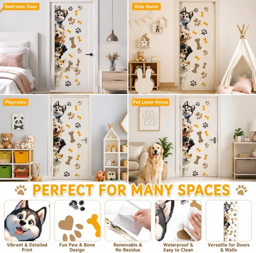 Vista 5 de Calcomanías de pared de perro de 44.9 x 9.8 pulgadas, calcomanías de pared de animales de dibujos animados para guardería, sala