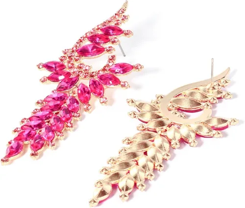 Vista 6 de KELMALL Aretes colgantes largos con diamantes de imitación para mujer, aretes colgantes de cristal brillante, aretes colgantes para boda y baile