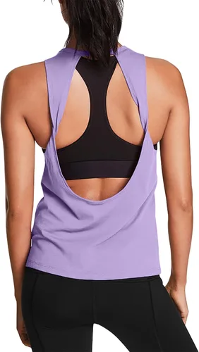 Vista 8 de Mippo Tops de entrenamiento para mujer, camisetas de yoga con espalda Verde militar