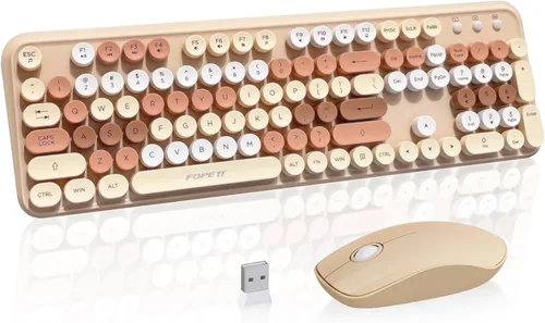 Vista 23 de FOPETT Juego de teclado y mouse inalámbricos de 2.4 GHz con botón de interruptor, teclado de tamaño completo, compatible