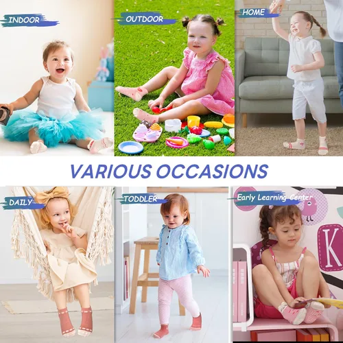 Vista 2 de Calcetines SkiBeaut para niños con agarre, 12 pares de calcetines antideslizantes para niños, calcetines de casa para bebés, niños y niñas de 0 a 7