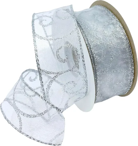 Vista 8 de Morex Ribbon Cintas transparentes con purpurina con espiral, cinta navideña para manualidades y decoraciones de Navidad, envoltura de regalos, 1.5