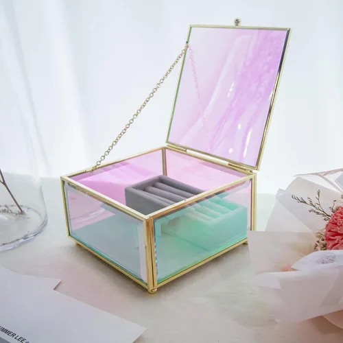 Vista 2 de Moosy Life Aurora Borealis - Organizador de almacenamiento de cristal para ganancias, anillos, collar, colgante, pulseras (pequeño)