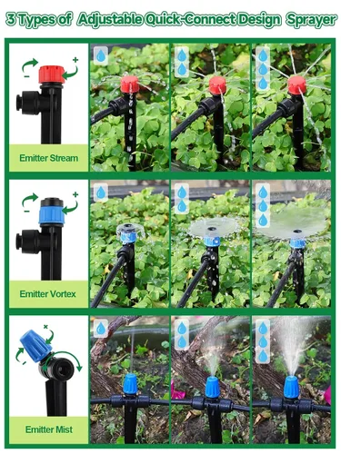 Vista 6 de Kalolary Sistema de riego por goteo, sistema de riego de jardín de 196 pies con temporizador de agua, sistema de riego automático de conexión rápida