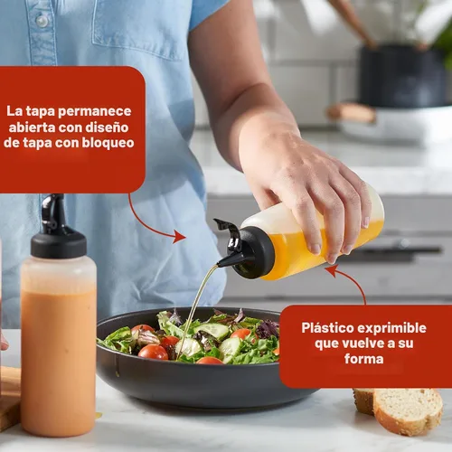 Vista 4 de Paquete de 6 botellas exprimibles para condimentos, botellas de chorro de 8 onzas con tapa a prueba de fugas, botellas de salsa fáciles de verter