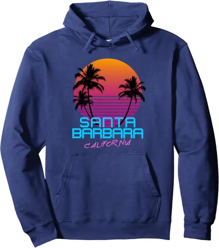 Vista 5 de Santa Barbara California Retro 80s Sudadera con capucha Negro