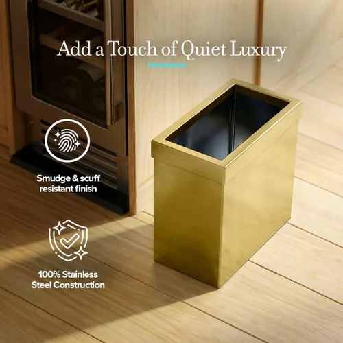 Vista 6 de Gatco Cubo de basura rectangular moderno, latón cepillado, cubo de basura de acero inoxidable con tapa extraíble, a prueba de fugas, capacidad de 3