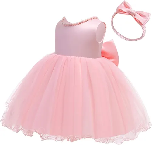 Vista 2 de 6M-6T - Vestido de bebé para niñas, vestido de encaje sin espalda, vestido de princesa formal para niños pequeños
