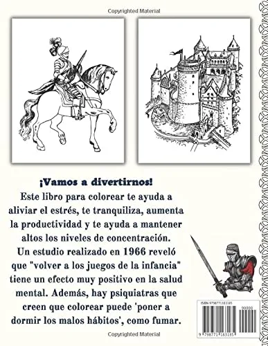 Vista 2 de Caballeros Medievales Libro Para Colorear Para Niños y Adultos Historia Castillos, Dragones, Armaduras y Personas Alivio del Estrés