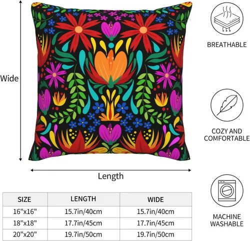 Vista 4 de Paquete de 2 fundas de almohada mexicanas de 18 x 18 pulgadas para almohadas de sofá, decoración del Día de los Muertos Día de los Muertos Cinco