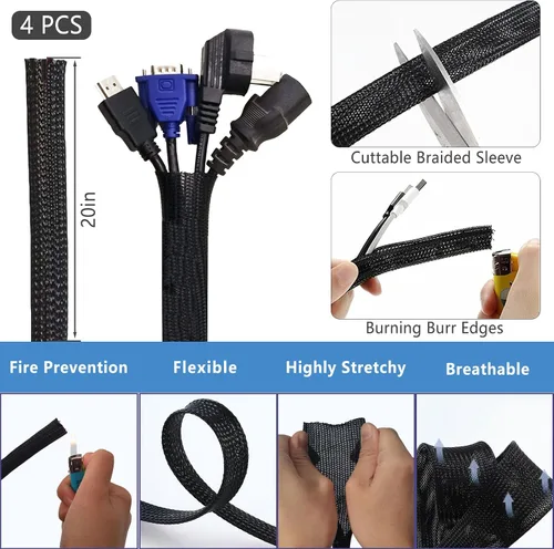 Vista 3 de ELII - Kit de gestión de cables de 300 piezas, 4 fundas para cables y 35 clips de cable