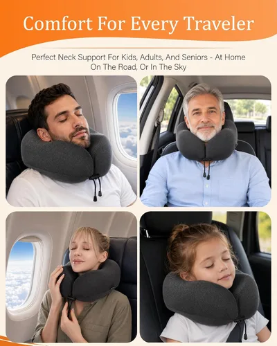 Vista 6 de MLVOC Almohada de viaje 100% espuma viscoelástica pura para el cuello, cubierta cómoda y transpirable, lavable a máquina, kit de viaje para avión