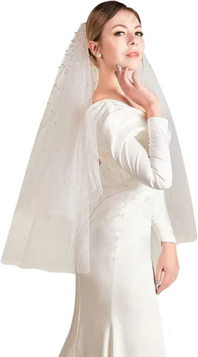 Vista 6 de Velo de boda para despedida de soltera accesorios de boda decoración con peine velos de perlas para novias