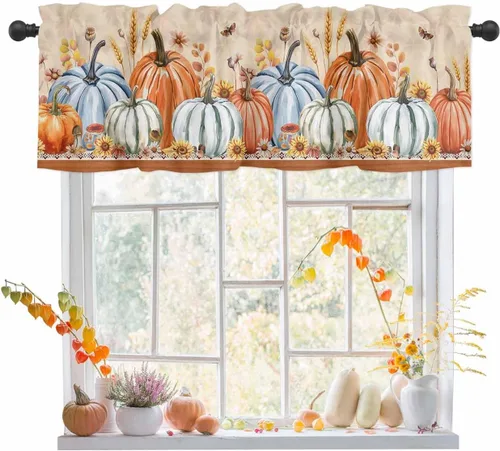 Vista 20 de Christmas Valances for Windows Kitchen Curtains Christmas Balls Bell Window Valance, Gold Star Snowflake Pine Needle Short Topper Window Curtain