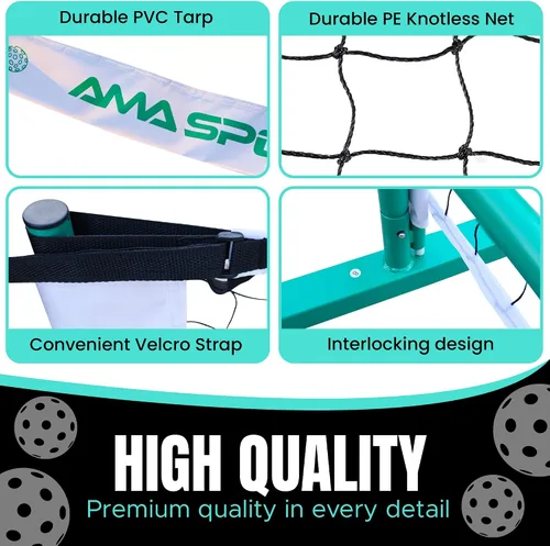Vista 4 de AMA SPORT Sistema de red de pickleball portátil de tamaño regulador de 22 pies para interiores y exteriores, diseñado para todas las condiciones