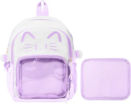 Vista 12 de Bolsa Kawaii Cat Ita, bolso con pines, bolsa con inserto, para uso diario y cosplay, nailon, Negro-blanco, Pequeño, Kawaii