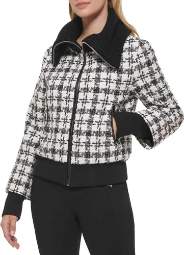 Vista 3 de Karl Lagerfeld Paris Chaqueta bomber con cuello de punto para mujer