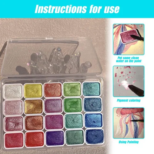 Vista 4 de Juego de pintura de acuarela de 20 colores, mini pintura de acuarela que cambia de color 2026, juego de pinturas de acuarela metálicas, caja