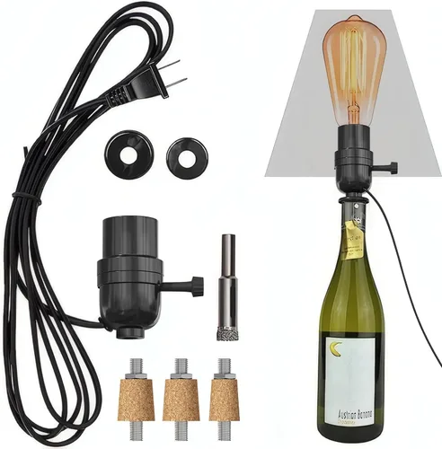 Vista 15 de Kit de lámpara de botella Aokpsrt con broca de vidrio de 9mm DIY Kit de lámpara para botellas de licor con enchufe deslizante y cable