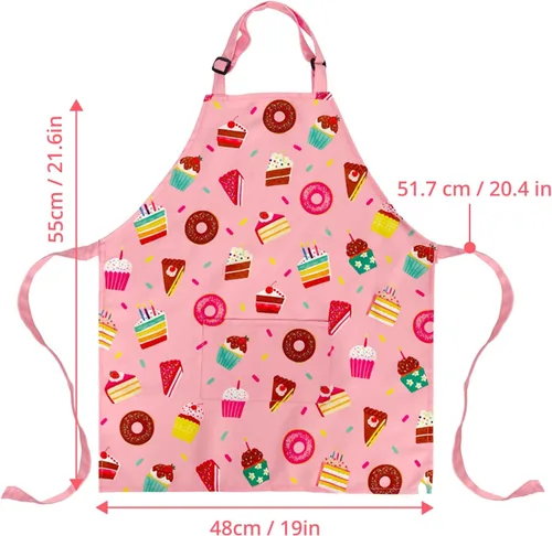 Vista 6 de DECOWALL AP-002 - Delantal para niños y niñas, delantales de cocina con bolsillo para niños, para cocinar, hornear, pintura, arte, correa ajustable