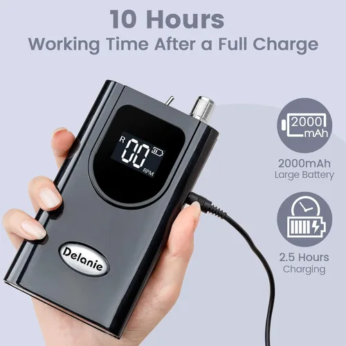Vista 4 de Delanie Taladro de Uñas Profesional de Alto Torque 35000 RPM Recargable Portátil Eléctrico Lima de Uñas para Acrílico y Gel con Puntas para Negro
