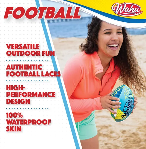 Vista 3 de WAHU Fútbol de playa 100% impermeable con cordones reales para jugar dentro y fuera del agua, fútbol al aire libre de 9 pulgadas para juegos de Azul