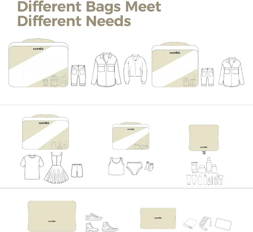 Vista 4 de Cubos de equipaje para viajes, juego de bolsas organizadoras esenciales para maleta, accesorios de viaje de viaje por carretera en 4 tamaños