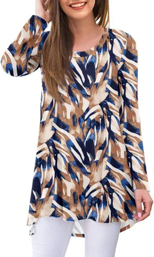 Vista 74 de AWULIFFAN Blusa tipo túnica holgada de manga larga con cuello redondo para mujer