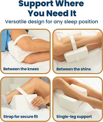 Vista 3 de Everlasting Comfort Almohada de rodilla de espuma viscoelástica para personas que duermen de lado, alivio del dolor de ciática, correa ajustable