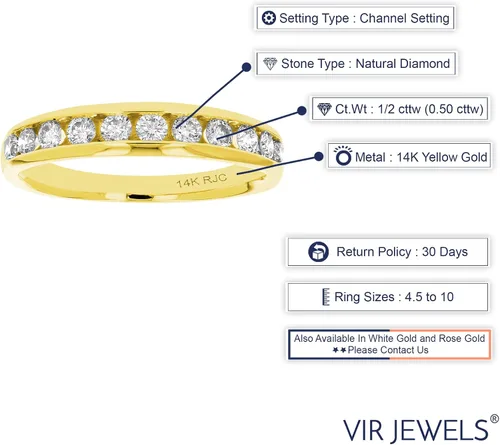 Vista 24 de VIR JEWELS Alianza de boda de diamante de 1/4 quilates a 1 cttw para mujer, anillo de boda de diamante de ajuste cómodo en juego de canales de oro