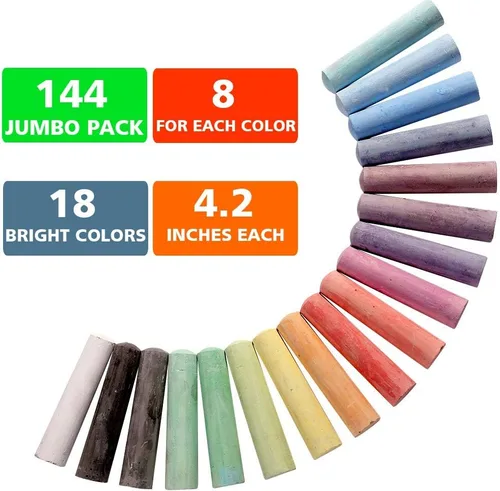 Vista 2 de feela Tiza para acera, paquete de 144 unidades, 18 colores, juego de tizas para acera para niños, a granel, ideal para niños y familia, pintura