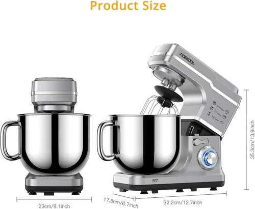 Vista 2 de Batidora de pie de 7.5QT, mezclador eléctrico de cocina de cabeza Plateado